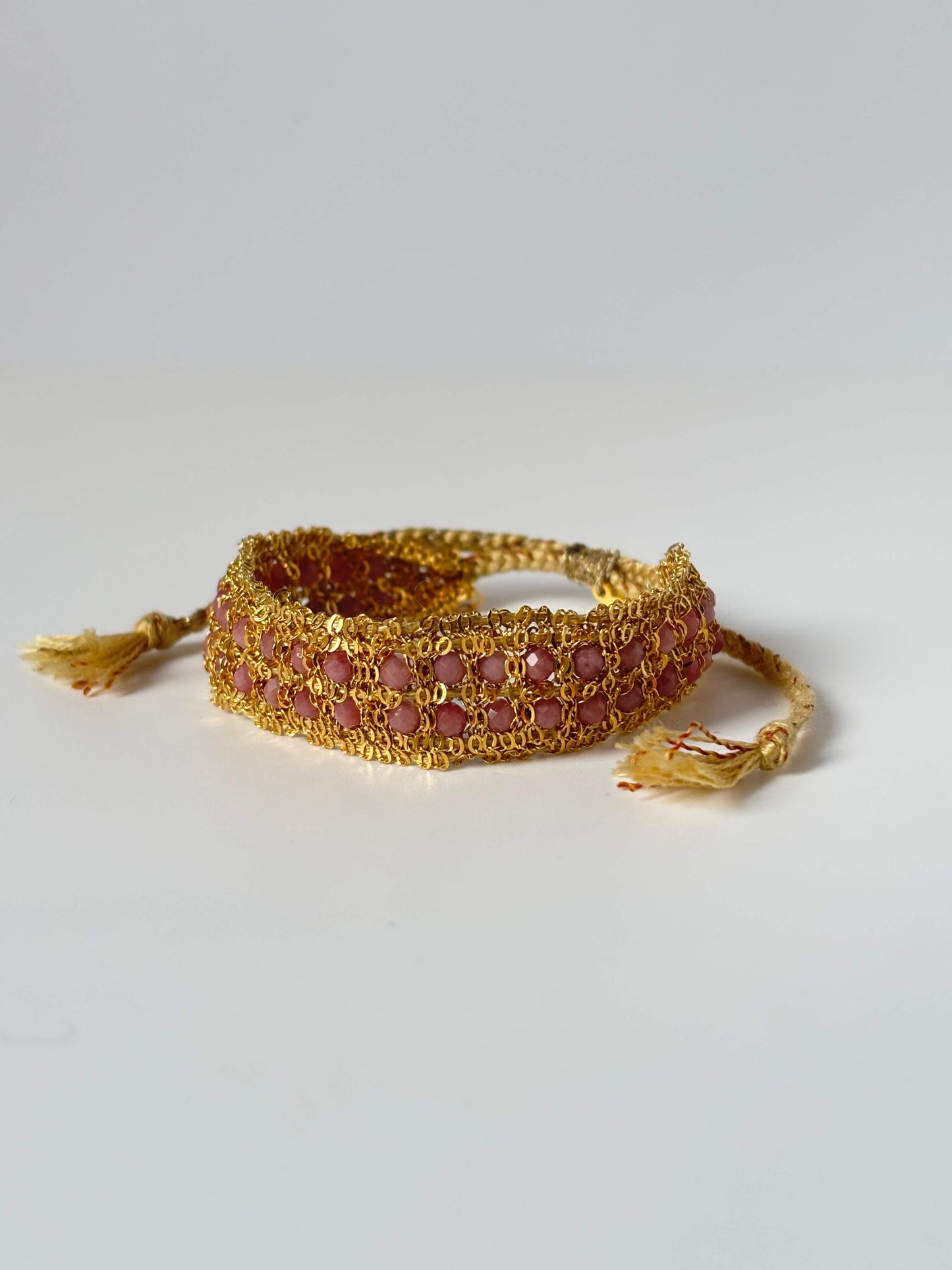 BRACCIALE CATENE E QUARZO ROSA